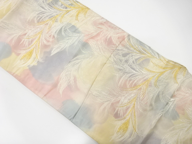 JAPANESE KIMONO / ANTIQUE FUKURO OBI / SILK / WOVEN PEACOCK FEATHERS